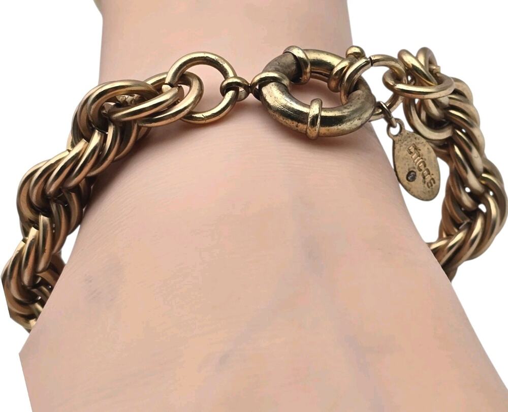 Chico's Twisted Chain Bracelet Antique Gold Tone Toggle Closure 7" SKU 3524